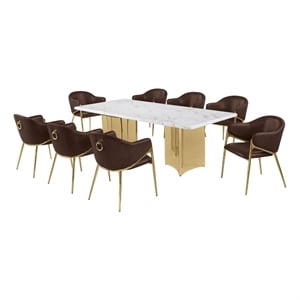 Best Quality Furniture 9 Piece White Marble Dining Set with Stainless Steel Base