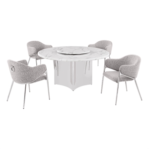 Best Quality Furniture 5 Piece White Marble Dining Set with Stainless Steel Base