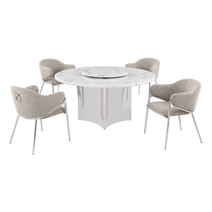 Best Quality Furniture 5 Piece White Marble Dining Set with Stainless Steel Base