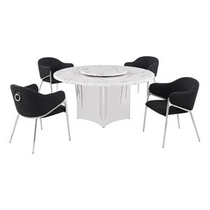 Best Quality Furniture 5 Piece White Marble Dining Set with Stainless Steel Base