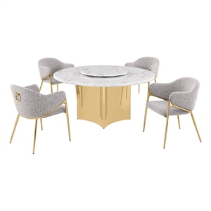 Best Quality Furniture 5 Piece White Marble Dining Set with Stainless Steel Base
