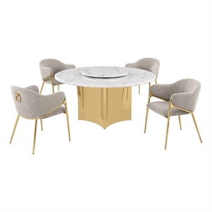 Best Quality Furniture 5 Piece White Marble Dining Set with Stainless Steel Base