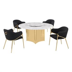 Best Quality Furniture 5 Piece White Marble Dining Set with Stainless Steel Base