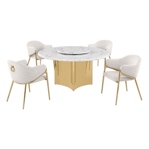 Best Quality Furniture 5 Piece White Marble Dining Set with Stainless Steel Base