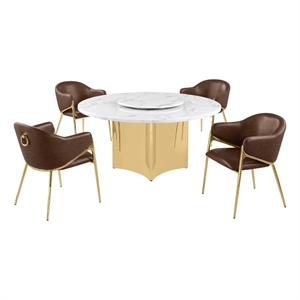 Best Quality Furniture 5 Piece White Marble Dining Set with Stainless Steel Base