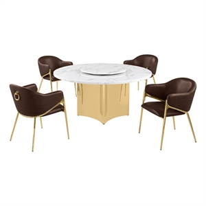 Best Quality Furniture 5 Piece White Marble Dining Set with Stainless Steel Base