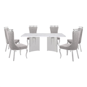 Best Quality Furniture 7 Piece White Marble Dining Set with Stainless Steel Base