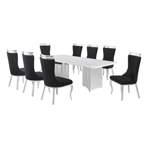 Best Quality Furniture 9 Piece White Marble Dining Set with Stainless Steel Base