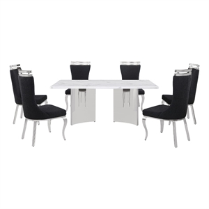 Best Quality Furniture 7 Piece White Marble Dining Set with Stainless Steel Base