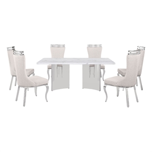 Best Quality Furniture 7 Piece White Marble Dining Set with Stainless Steel Base