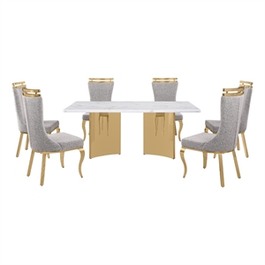 Best Quality Furniture 7 Piece White Marble Dining Set with Stainless Steel Base
