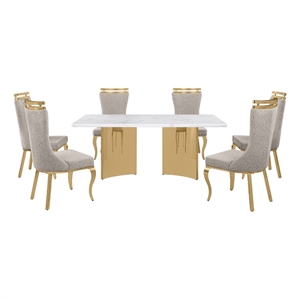 Best Quality Furniture 7 Piece White Marble Dining Set with Stainless Steel Base