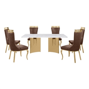 Best Quality Furniture 7 Piece White Marble Dining Set with Stainless Steel Base