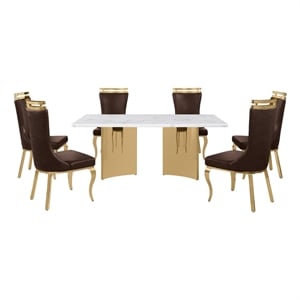 Best Quality Furniture 7 Piece White Marble Dining Set with Stainless Steel Base