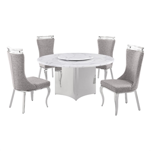 Best Quality Furniture 5 Piece White Marble Dining Set with Stainless Steel Base