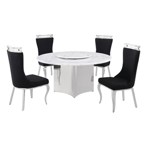 Best Quality Furniture 5 Piece White Marble Dining Set with Stainless Steel Base