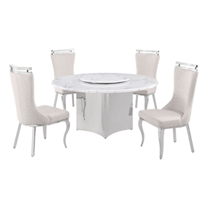 Best Quality Furniture 5 Piece White Marble Dining Set with Stainless Steel Base