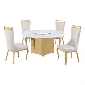 Best Quality Furniture 5 Piece White Marble Dining Set with Stainless Steel Base