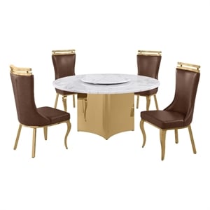 Best Quality Furniture 5 Piece White Marble Dining Set with Stainless Steel Base