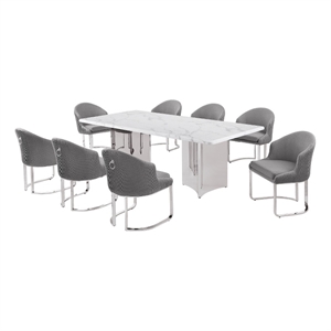 Best Quality Furniture 9 Piece White Marble Dining Set with Stainless Steel Base