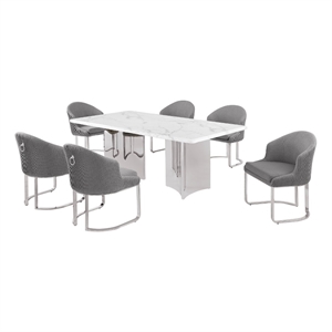 Best Quality Furniture 7 Piece White Marble Dining Set with Stainless Steel Base