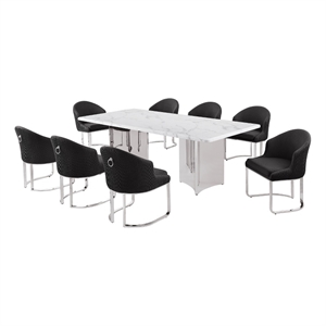 Best Quality Furniture 9 Piece White Marble Dining Set with Stainless Steel Base