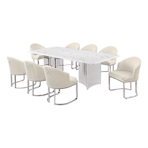 Best Quality Furniture 9 Piece White Marble Dining Set with Stainless Steel Base