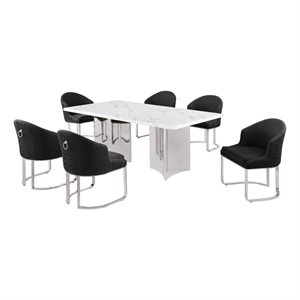Best Quality Furniture 7 Piece White Marble Dining Set with Stainless Steel Base