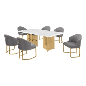 Best Quality Furniture 7 Piece White Marble Dining Set with Stainless Steel Base