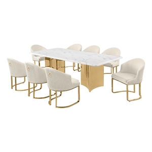 Best Quality Furniture 9 Piece White Marble Dining Set with Stainless Steel Base