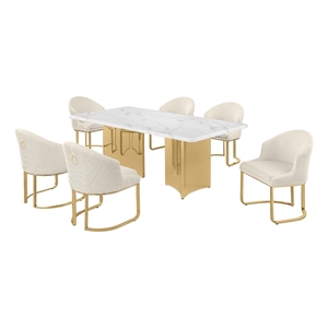 Best Quality Furniture 7 Piece White Marble Dining Set with Stainless Steel Base