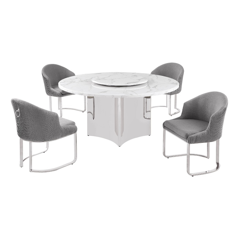 Best Quality Furniture 5 Piece White Marble Dining Set with Stainless Steel Base
