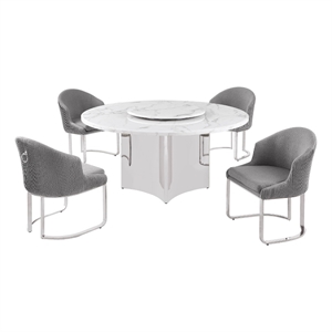 Best Quality Furniture 5 Piece White Marble Dining Set with Stainless Steel Base