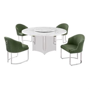 Best Quality Furniture 5 Piece White Marble Dining Set with Stainless Steel Base