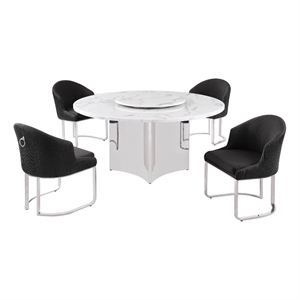 Best Quality Furniture 5 Piece White Marble Dining Set with Stainless Steel Base