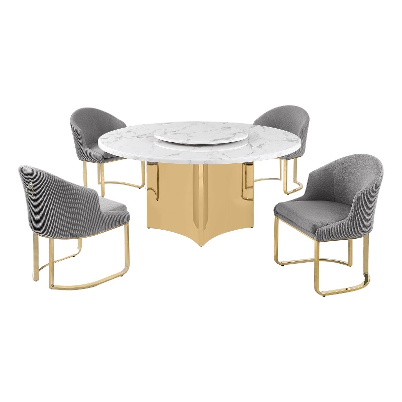 Best Quality Furniture 5 Piece White Marble Dining Set with Stainless Steel Base