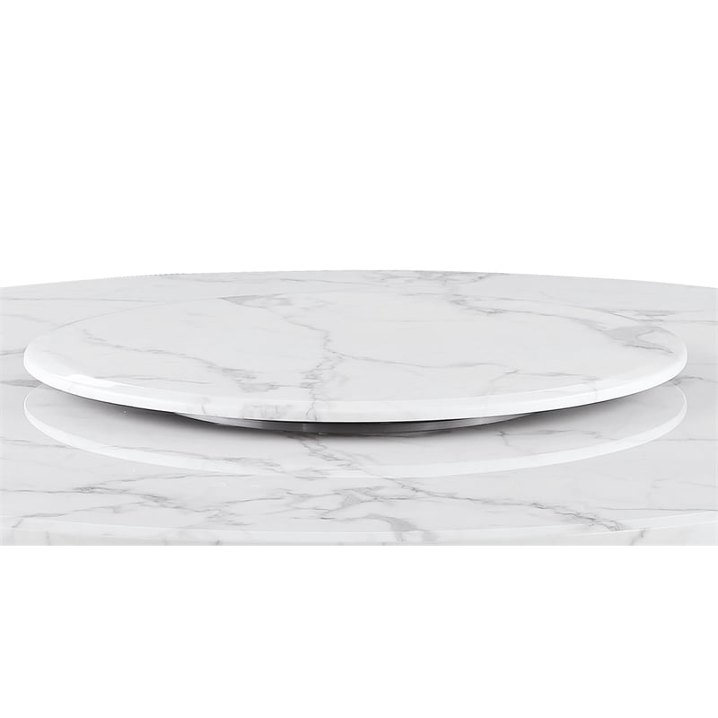 Best Quality Furniture 5 Piece White Marble Dining Set with Stainless Steel Base