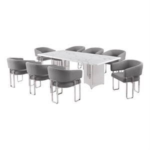 Best Quality Furniture 9 Piece White Marble Dining Set with Stainless Steel Base