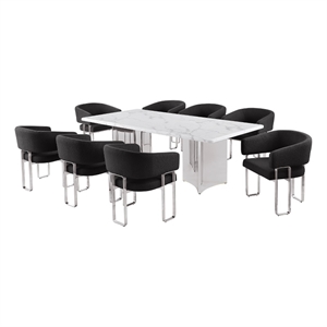 Best Quality Furniture 9 Piece White Marble Dining Set with Stainless Steel Base
