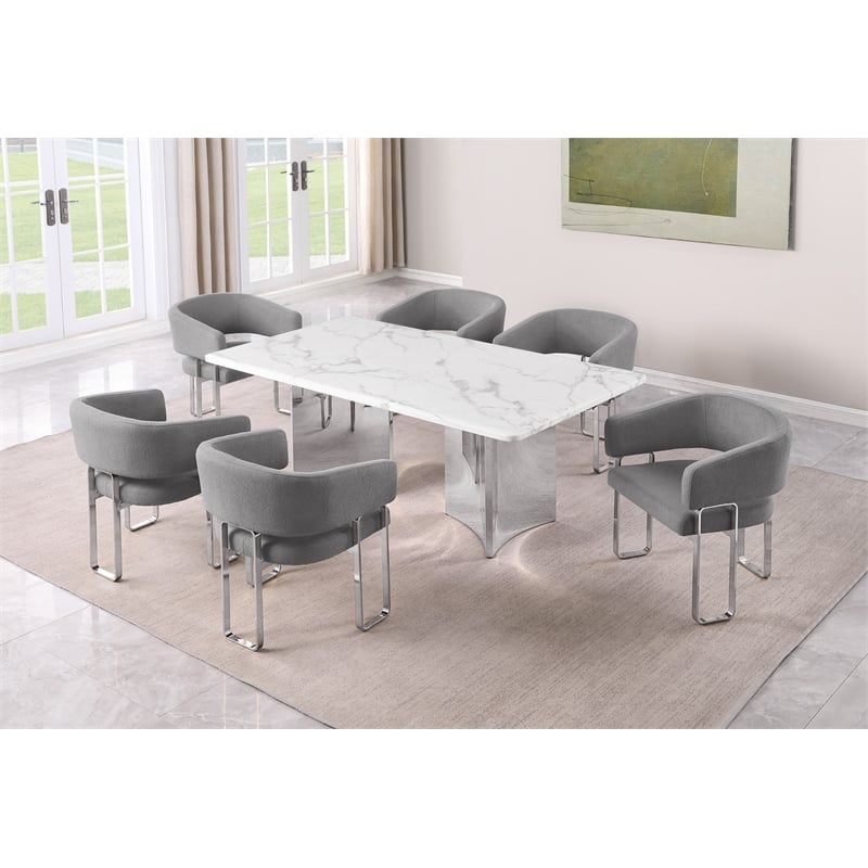 Best Quality Furniture 7 Piece White Marble Dining Set with Stainless Steel Base