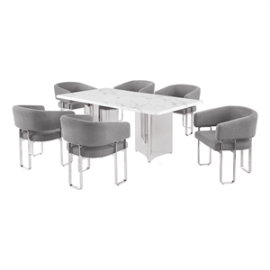 Best Quality Furniture 7 Piece White Marble Dining Set with Stainless Steel Base
