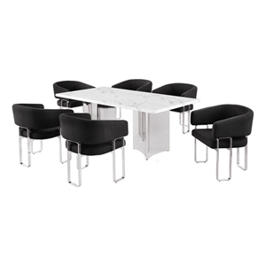 Best Quality Furniture 7 Piece White Marble Dining Set with Stainless Steel Base
