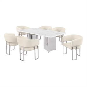 Best Quality Furniture 7 Piece White Marble Dining Set with Stainless Steel Base