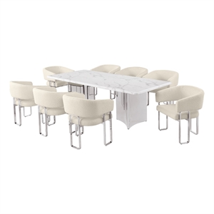 Best Quality Furniture 9 Piece White Marble Dining Set with Stainless Steel Base