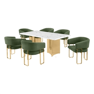 Best Quality Furniture 7 Piece White Marble Dining Set with Stainless Steel Base