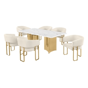 Best Quality Furniture 7 Piece White Marble Dining Set with Stainless Steel Base