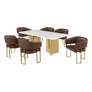 Best Quality Furniture 7 Piece White Marble Dining Set with Stainless Steel Base