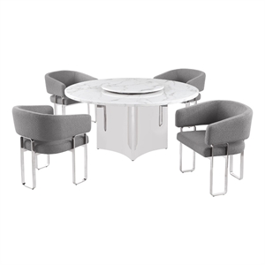 Best Quality Furniture 5 Piece White Marble Dining Set with Stainless Steel Base