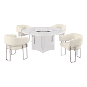 Best Quality Furniture 5 Piece White Marble Dining Set with Stainless Steel Base