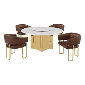 Best Quality Furniture 5 Piece White Marble Dining Set with Stainless Steel Base